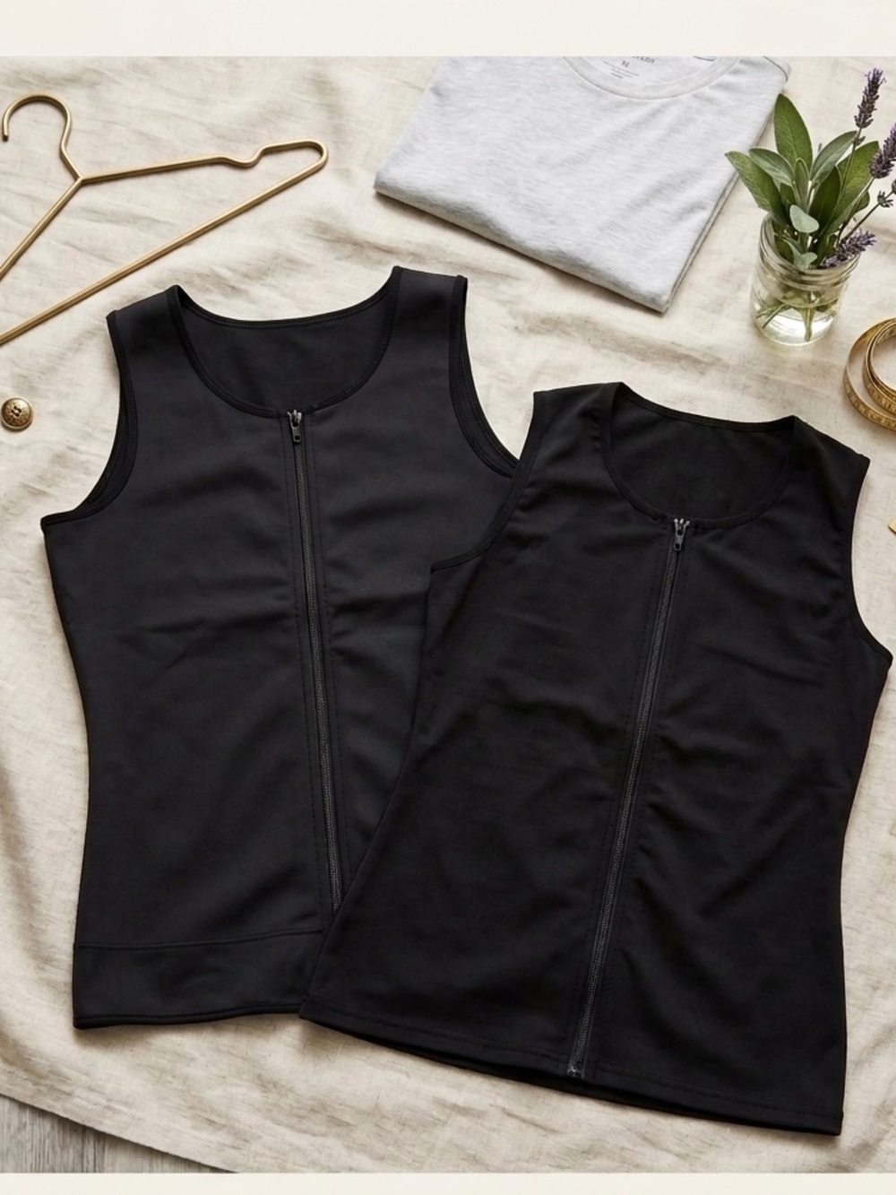 Shape-wear Black Zip-Front Waist Trainer Tank Top compression medium set of 2